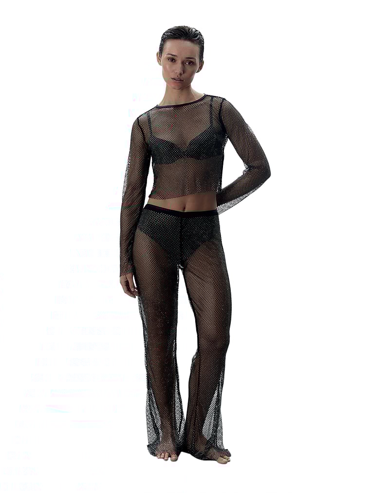 Victoria's Secret, BLUEBELLA Noor Rhinestone Pant, Black/Clear, onModelFront, 1 of 5