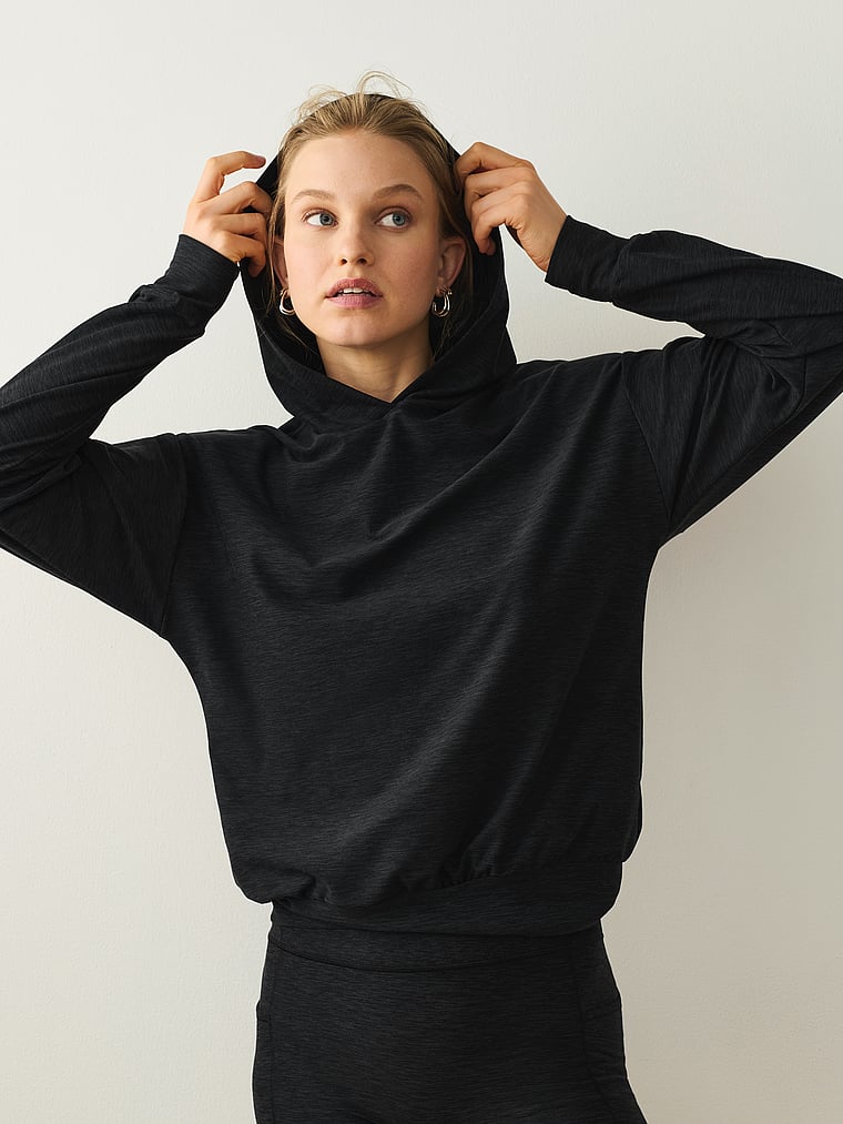 Victoria's Secret, VSX VSX LUXMarl™ Hoodie, Heather Grey Onyx, onModelSide, 1 of 4 Lotta is 5'10" and wears Small