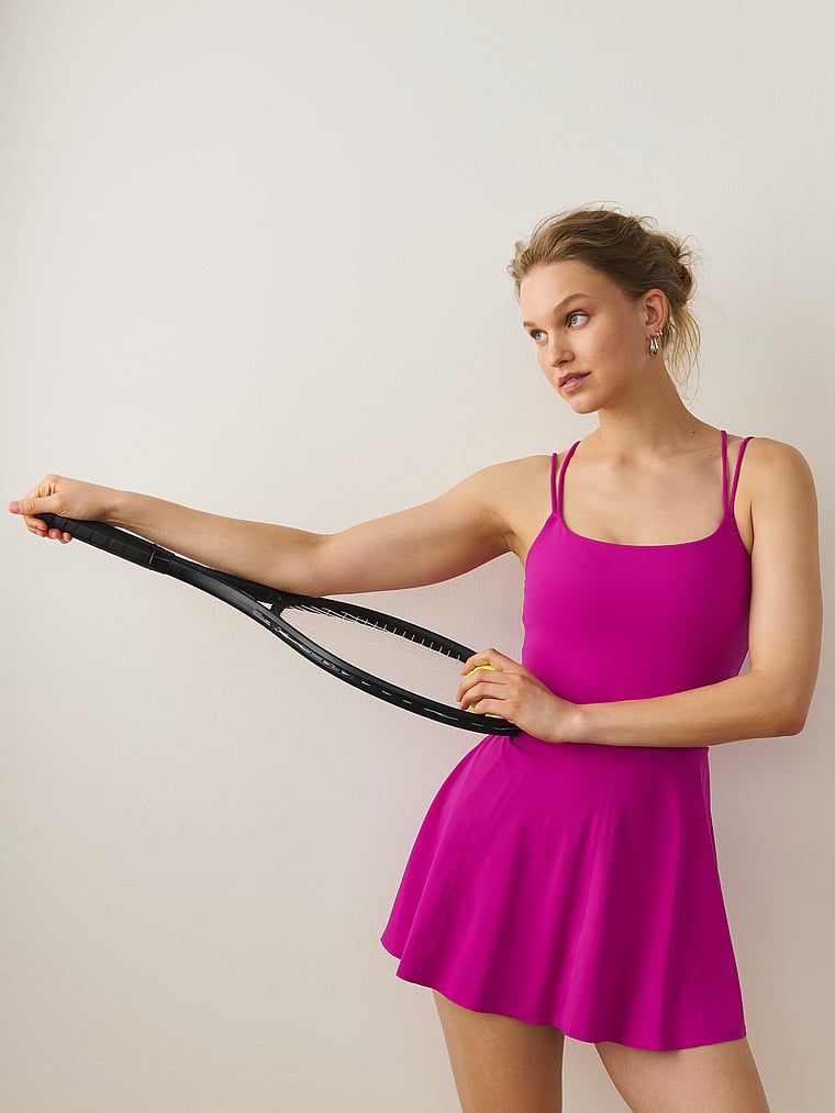 Victoria's Secret, VSX VSX Elevate™ Flare Mini Dress, Berrylicious, featured, 1 of 4 Lotta is 5'10" and wears 34B or Small