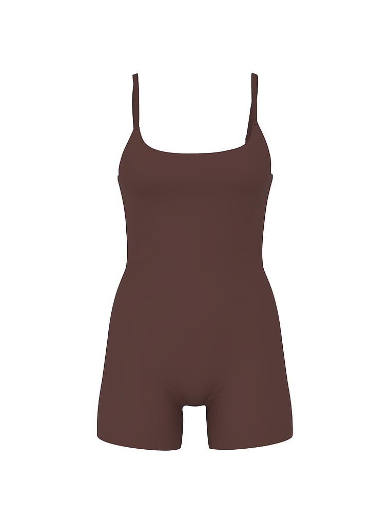 Victoria's Secret, Victoria's Secret Luxe Contour Short Onesie, Ganache, offModelFront, 4 of 4