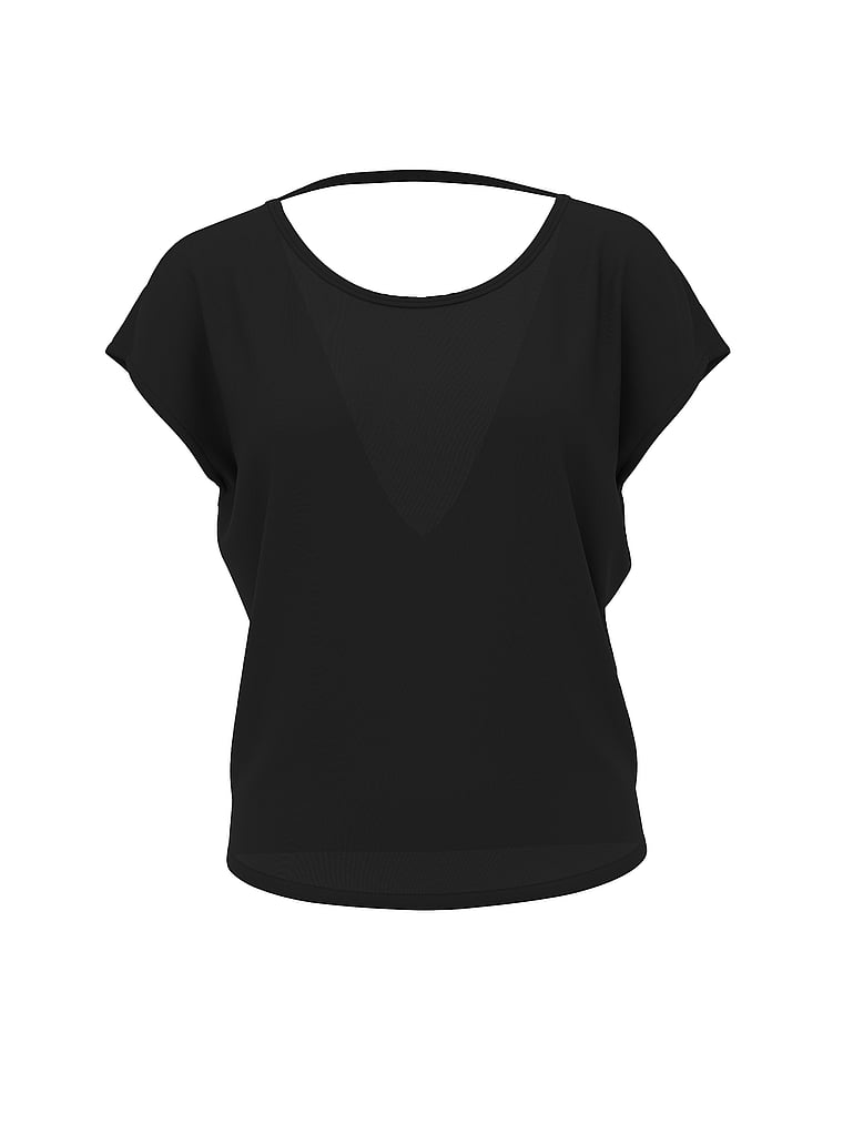 Victoria's Secret, VSX VSX Drapey Knit Open-Back Tee, Black, offModelFront, 3 of 3