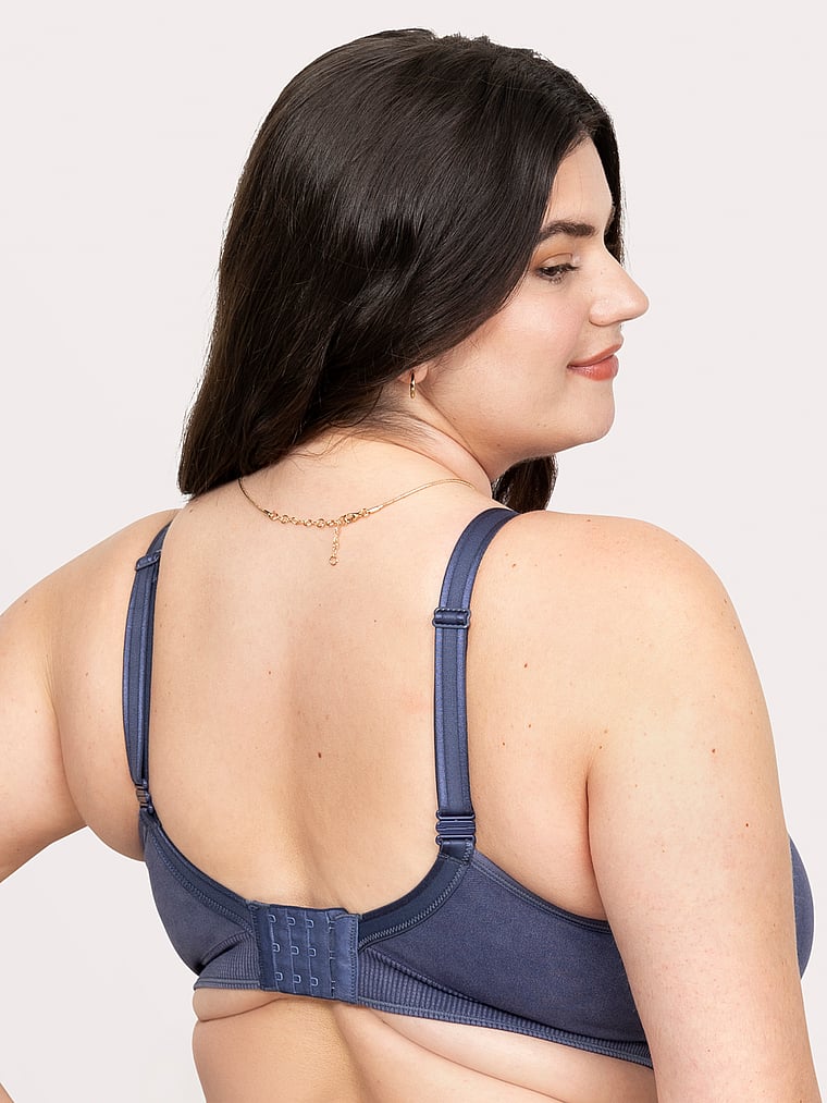 Victoria's Secret, Curvy Couture Smooth Seamless Comfort Wireless Bra, Crown Blue Acid Wash, onModelSide, 3 of 4