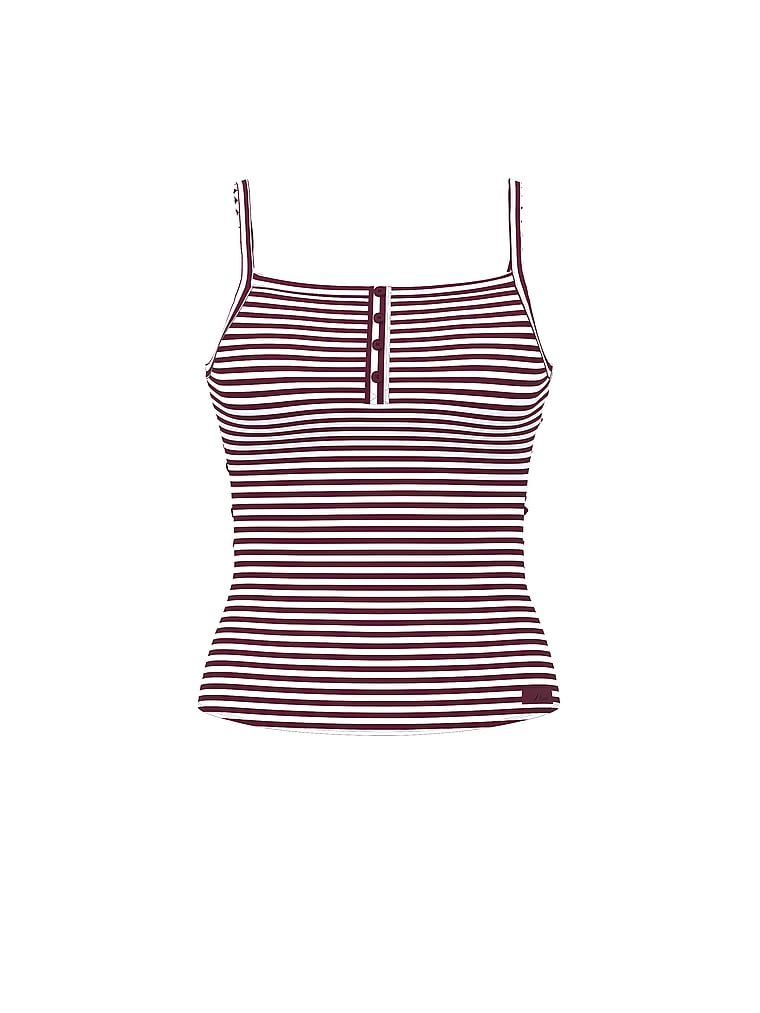 PINK Pointelle Henley Cami, Wild rose stripes, offModelFront, 3 of 3