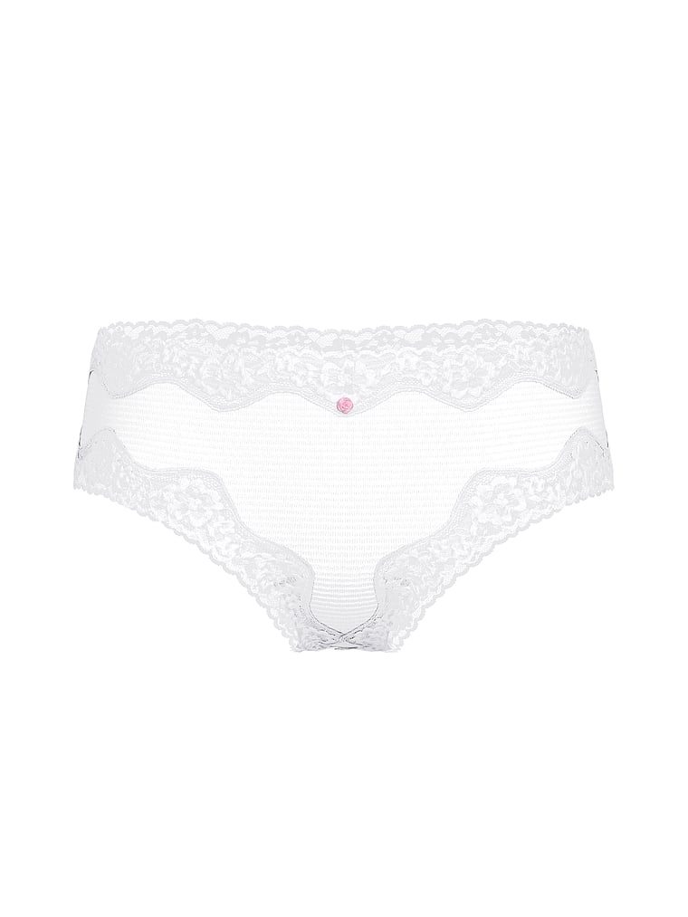 Victoria's Secret, Lace Trim Cotton Shadow Stripe Lace-Waist Cheeky Panty, Vs White, offModelFront, 4 of 4