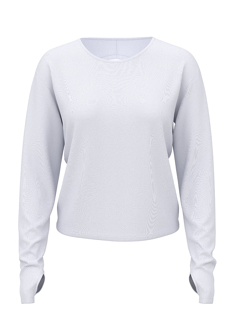 Victoria's Secret, VSX VSX Drapey Knit Long-Sleeve Open-Back Tee, Vs White, offModelFront, 3 of 3