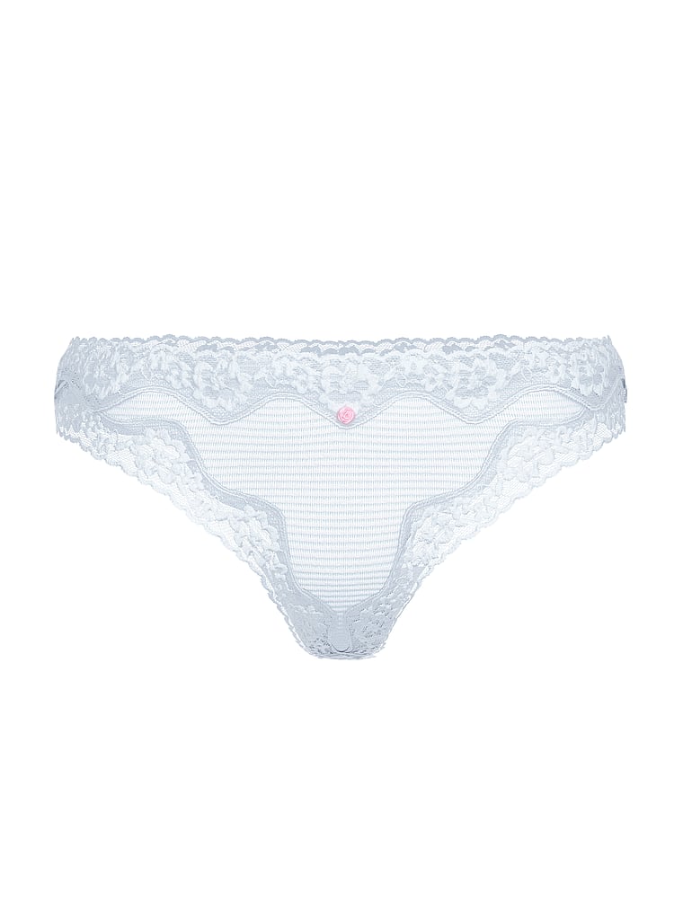Cotton Shadow Stripe Lace-Waist Thong Panty