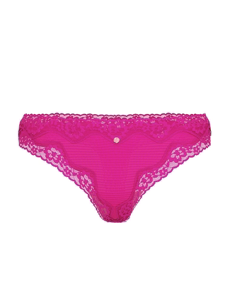 Cotton Shadow Stripe Lace-Waist Thong Panty