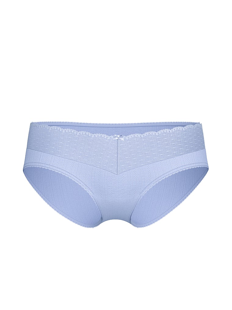 Victoria's Secret, Victoria's Secret Stretch Pointelle Hiphugger Panty, Light Lavender, offModelFront, 3 of 3