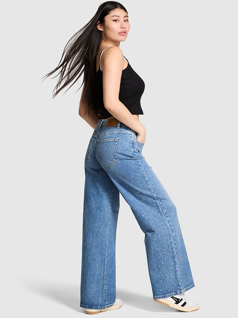 Denim by PINK Mid-Rise Baggy Wide-Leg Jeans