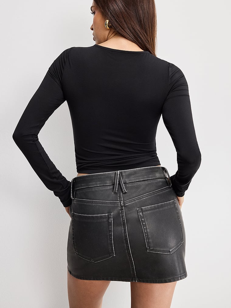 Good American Jersey U-Wire Long-Sleeve Top, Black, onModelBack, 2 of 3