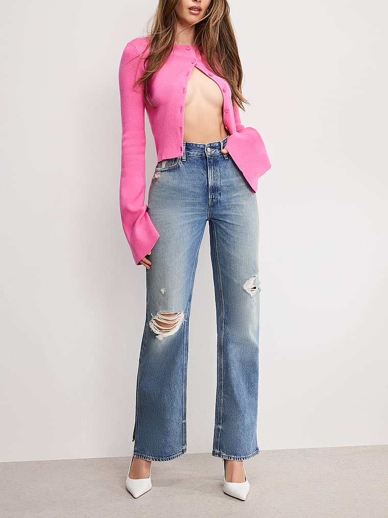 Good American The Khloé Jeans, Blue, onModelFront, 2 of 4