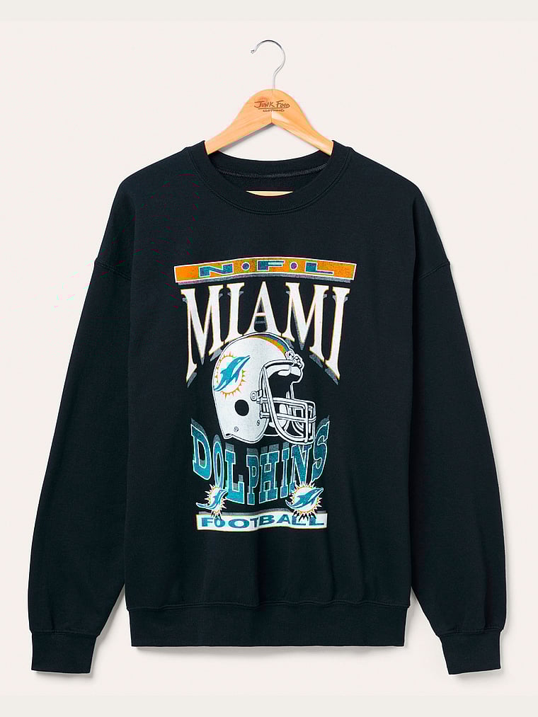 Victoria's Secret, Junk Food Clothing Dolphins Helmet Crew Fleece Sweatshirt, Black-Dolphins, offModelFront, 3 of 4