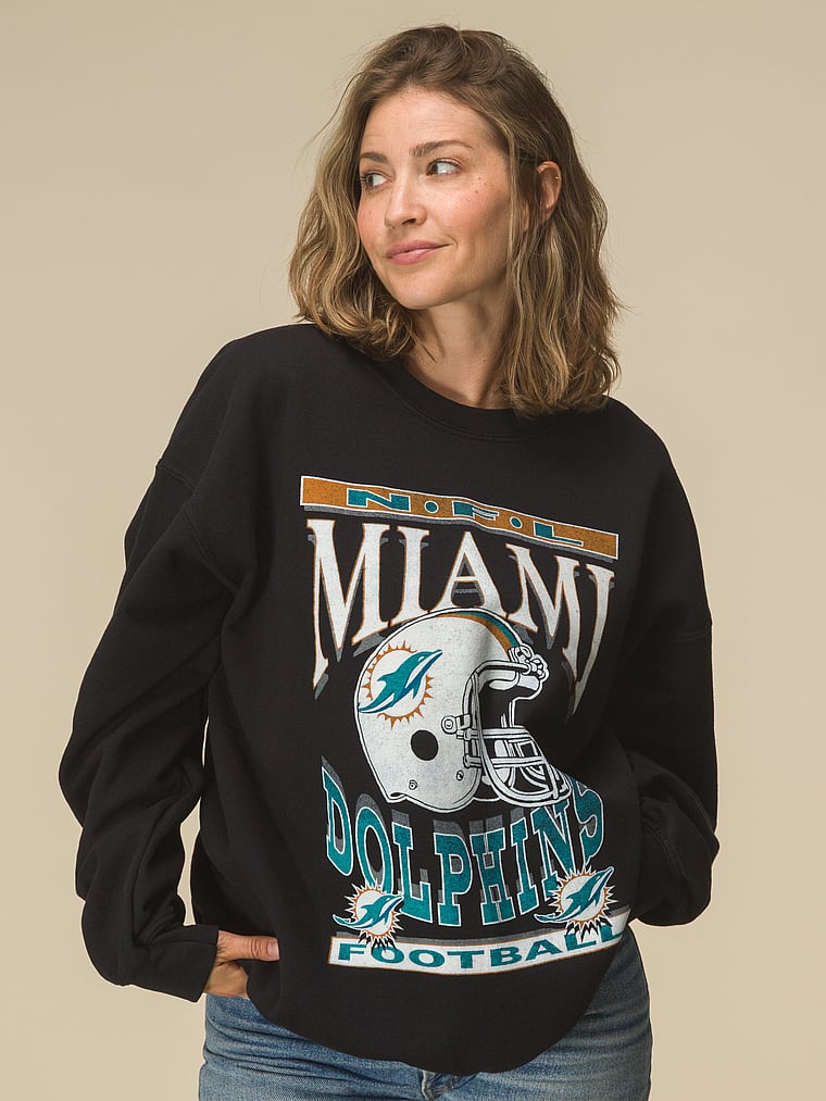 Victoria's Secret, Junk Food Clothing Dolphins Helmet Crew Fleece Sweatshirt, Black-Dolphins, onModelBack, 2 of 4