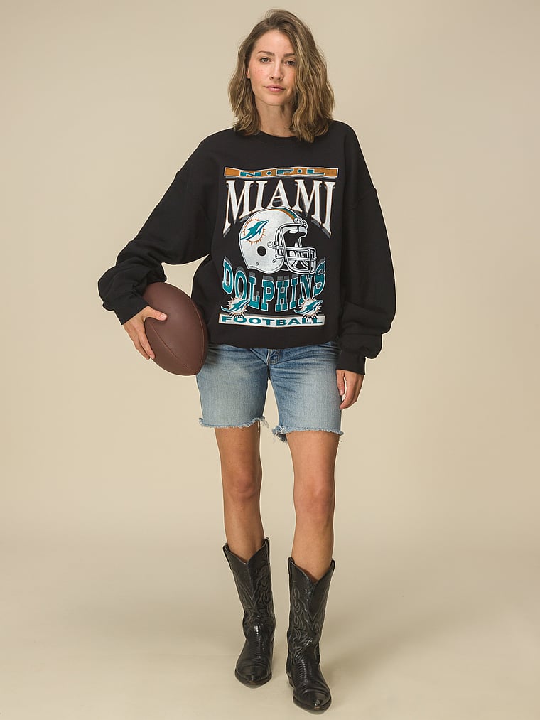 Victoria's Secret, Junk Food Clothing Dolphins Helmet Crew Fleece Sweatshirt, Black-Dolphins, onModelFront, 1 of 4