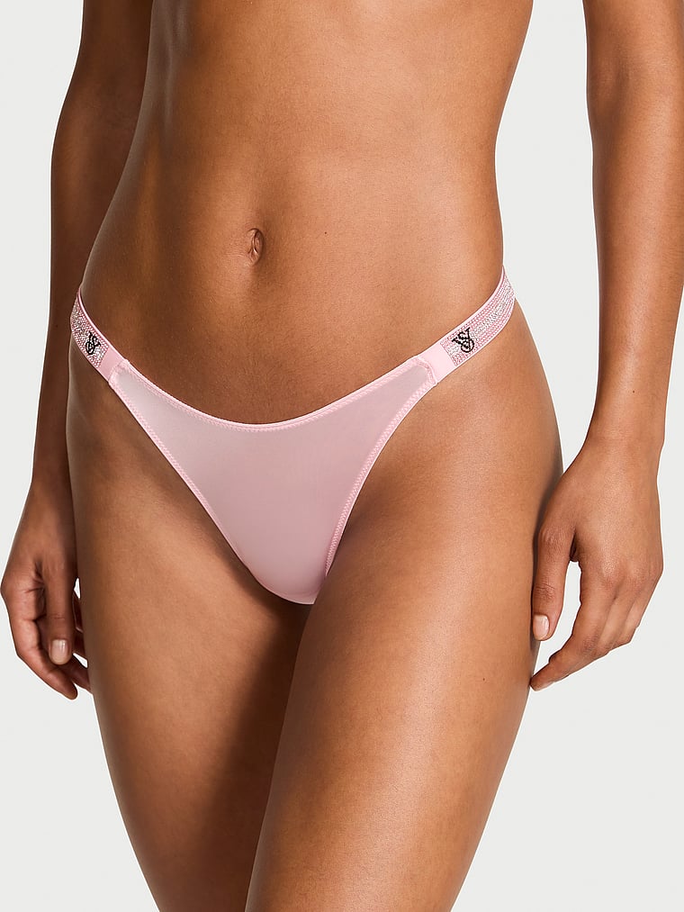 Victoria's Secret, Very Sexy Shine Strap Thong Panty, Pretty Blossom, onModelBack, 3 of 5