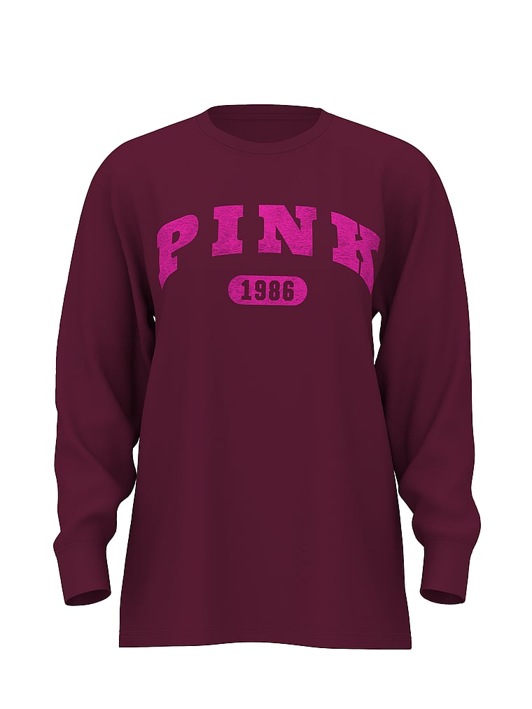 PINK Campus Cotton Long-Sleeve Tee, offModelFront, 3 of 4