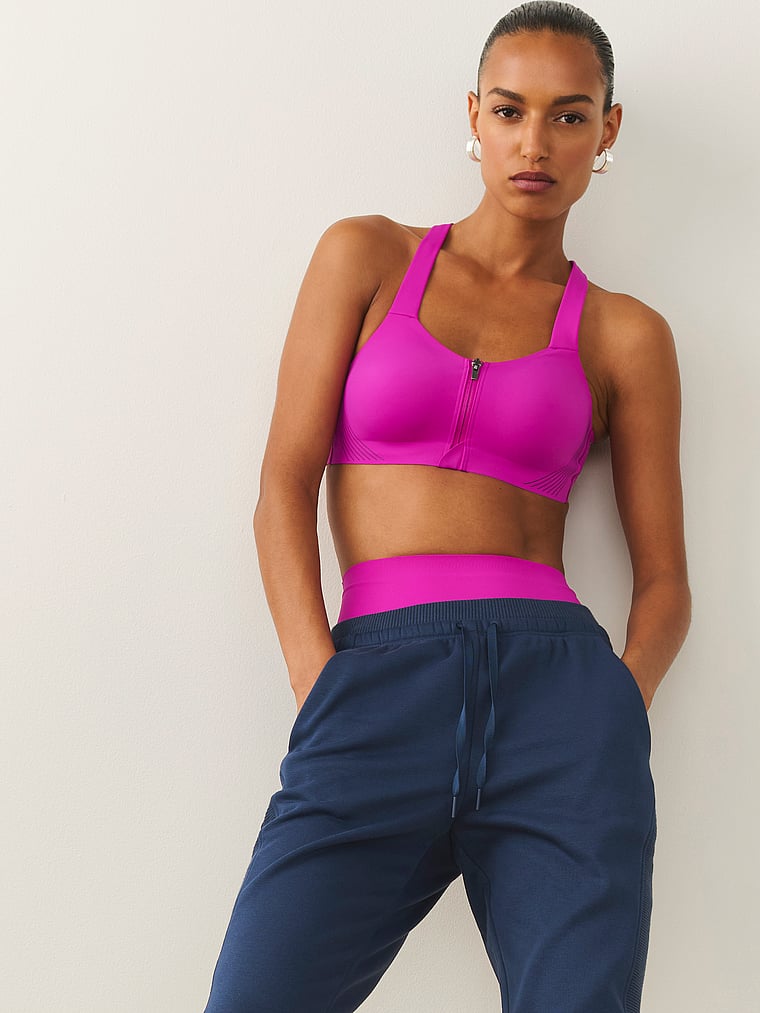 Victoria's Secret, VSX VSX Knockout™ Front-Close Sports Bra, Berrylicious, featured, 1 of 6 Nikita  is 5'10" and wears 34B or Small