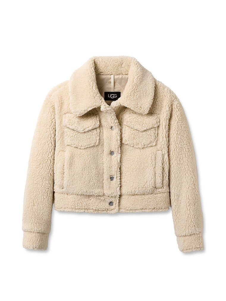 UGG® Frankie Short Trucker Jacket, Natural Ii, offModelFront, 3 of 4