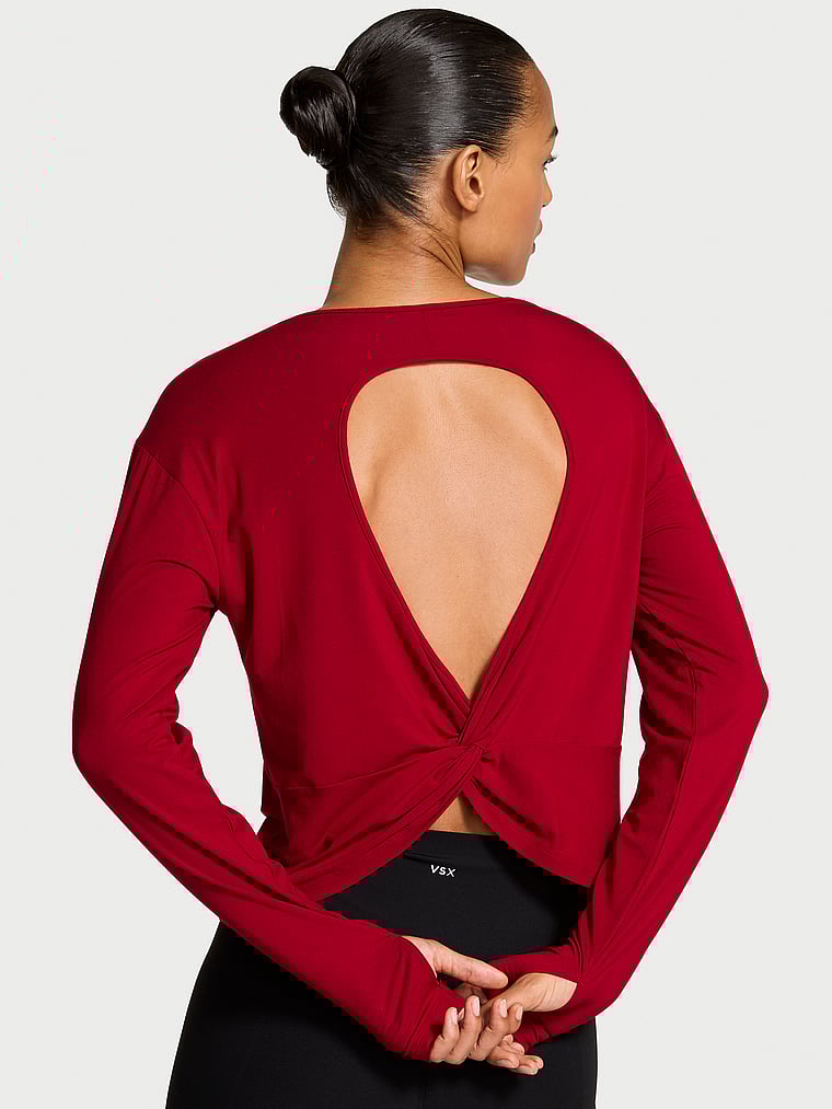 VSX Drapey Knit Long-Sleeve Open-Back Tee