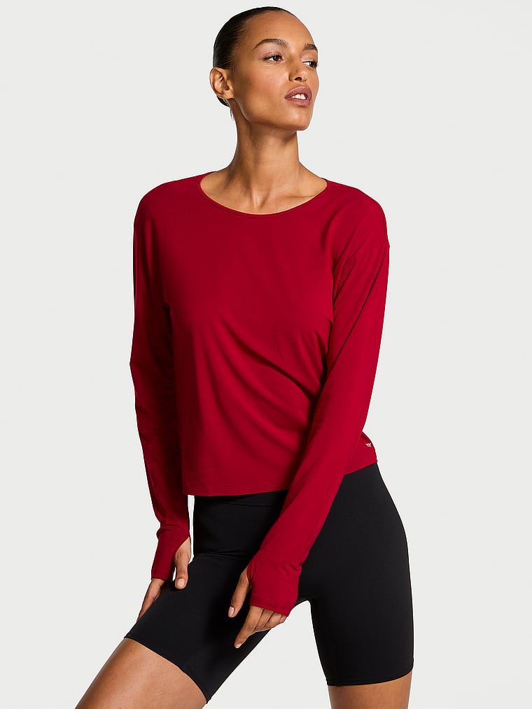 VSX Drapey Knit Long-Sleeve Open-Back Tee
