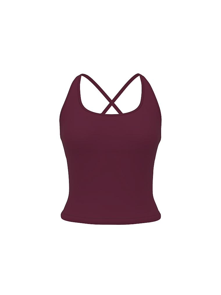 PINK All-Day Cotton™ Square-Neck Bra Tank, Wild Rose Glitter, offModelFront, 4 of 5