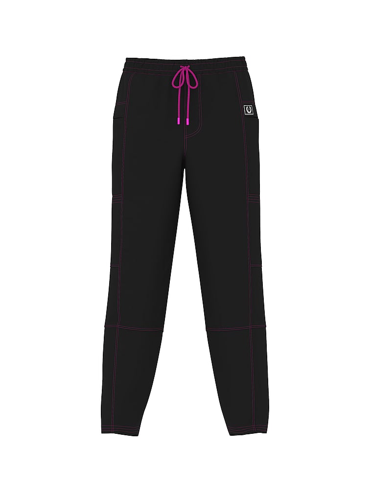 PINK Tech Woven Seamed Wide-Leg Pants, Pure Black, offModelFront, 5 of 5