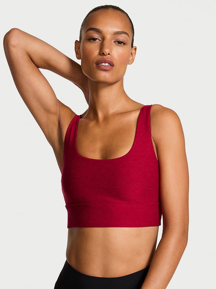 Victoria's Secret, VSX VSX LUXMarl™ Longline Sports Bra, Heather Red, onModelFront, 1 of 3 Nikita  is 5'10" or 178cm and wears 34B or Small