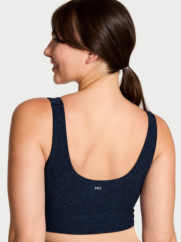 Victoria's Secret, VSX VSX LUXMarl™ Longline Sports Bra, Heather Impact Blue, onModelBack, 2 of 4