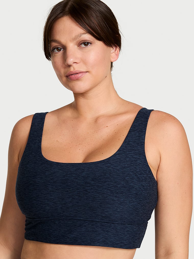 Victoria's Secret, VSX VSX LUXMarl™ Longline Sports Bra, Heather Impact Blue, onModelFront, 1 of 4