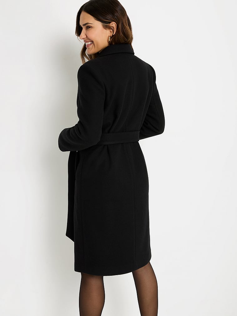 Victoria's Secret, Lascana Lapel Collar Coat, Black, onModelBack, 2 of 3