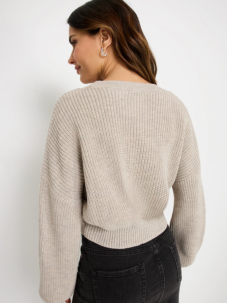 Victoria's Secret, Lascana Cable Knit Sweater, Sand Melange, onModelBack, 2 of 3