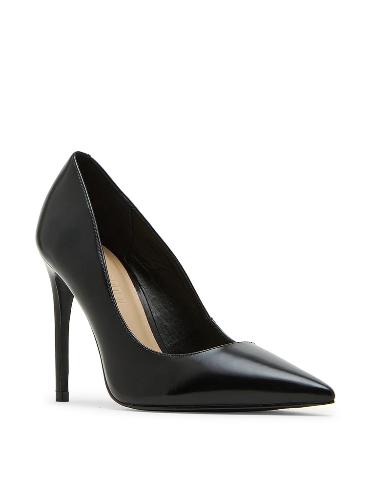 Steve Madden Noir Leather Pumps, Black Leather, onModelSide, 3 of 4