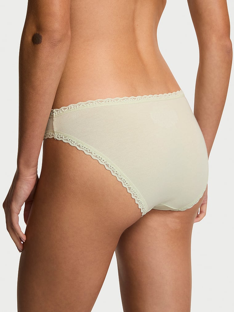 Victoria's Secret, Lace Trim Cotton Lace-Trim Sparkle Bikini Panty, Mint Crush Bunny, onModelBack, 2 of 2 Maia is 5'9" or 175cm and wears Small