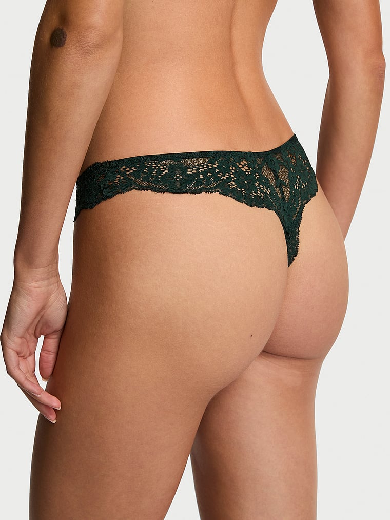 Victoria's Secret, Dream Angels Pom Pom Bow Thong Panty, Cilantro, onModelBack, 2 of 4 Maia is 5'9" or 175cm and wears Small