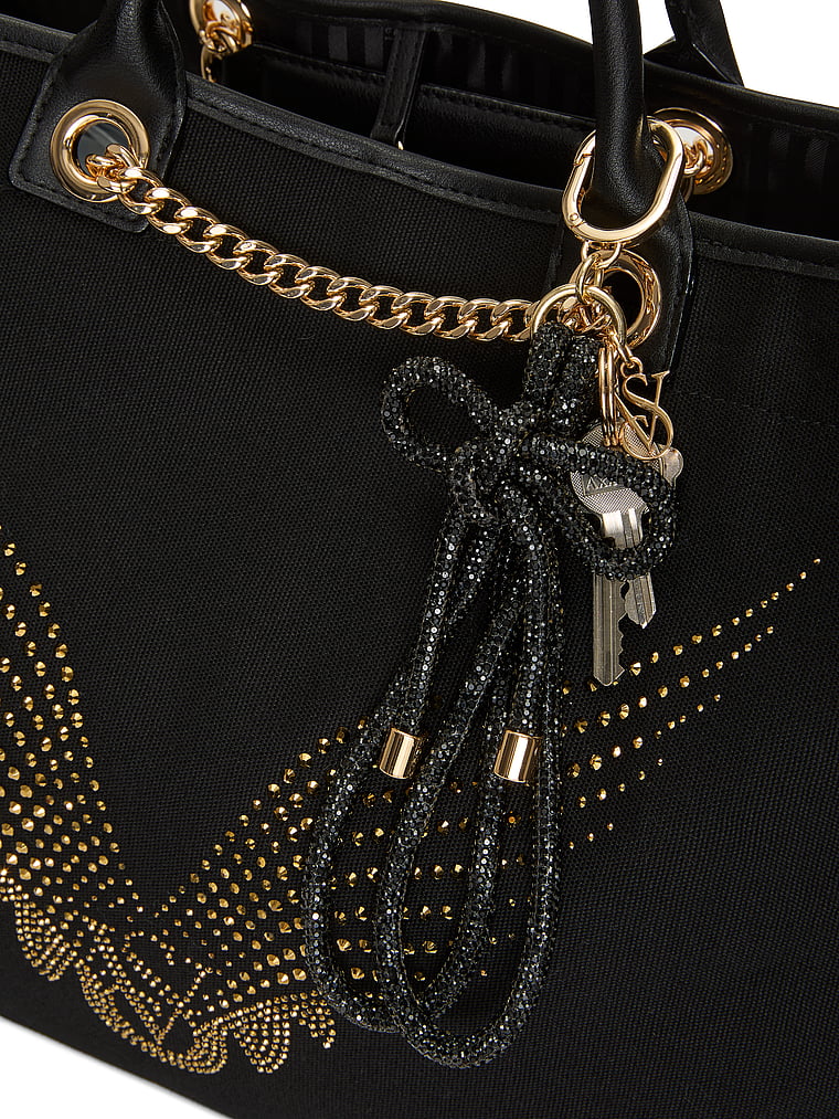 Victoria's Secret, Victoria's Secret Knotted Shine Wristlet Strap Keychain, Black, offModelBack, 3 of 4