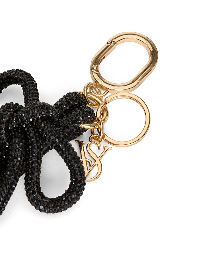 Victoria's Secret, Victoria's Secret Knotted Shine Wristlet Strap Keychain, Black, detail, 4 of 4