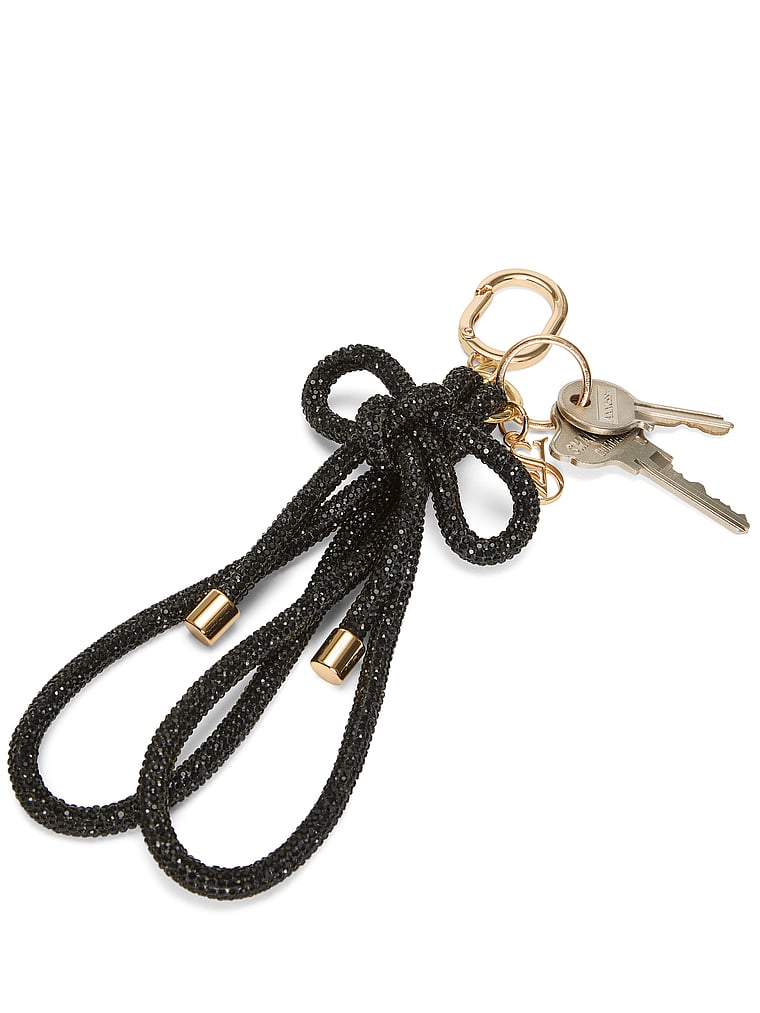 Victoria's Secret, Victoria's Secret Knotted Shine Wristlet Strap Keychain, Black, onModelBack, 2 of 4