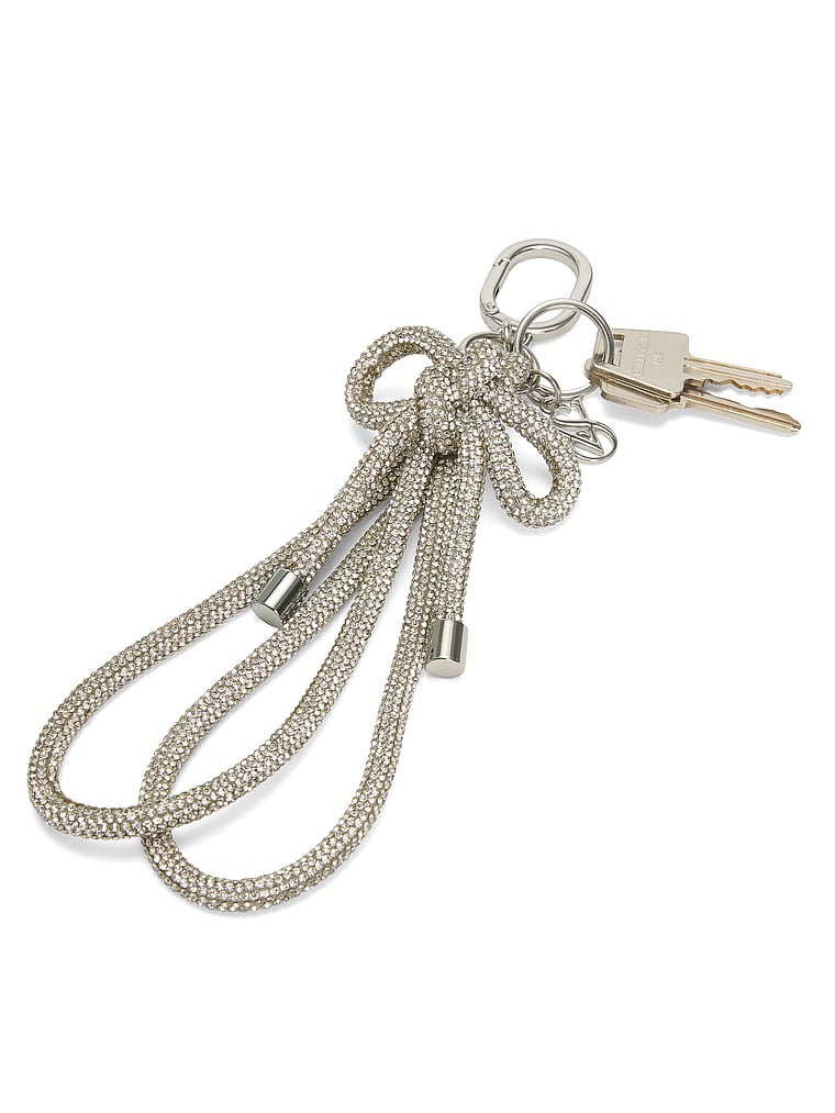 Victoria's Secret, Victoria's Secret Knotted Shine Wristlet Strap Keychain, Silver, onModelBack, 2 of 4