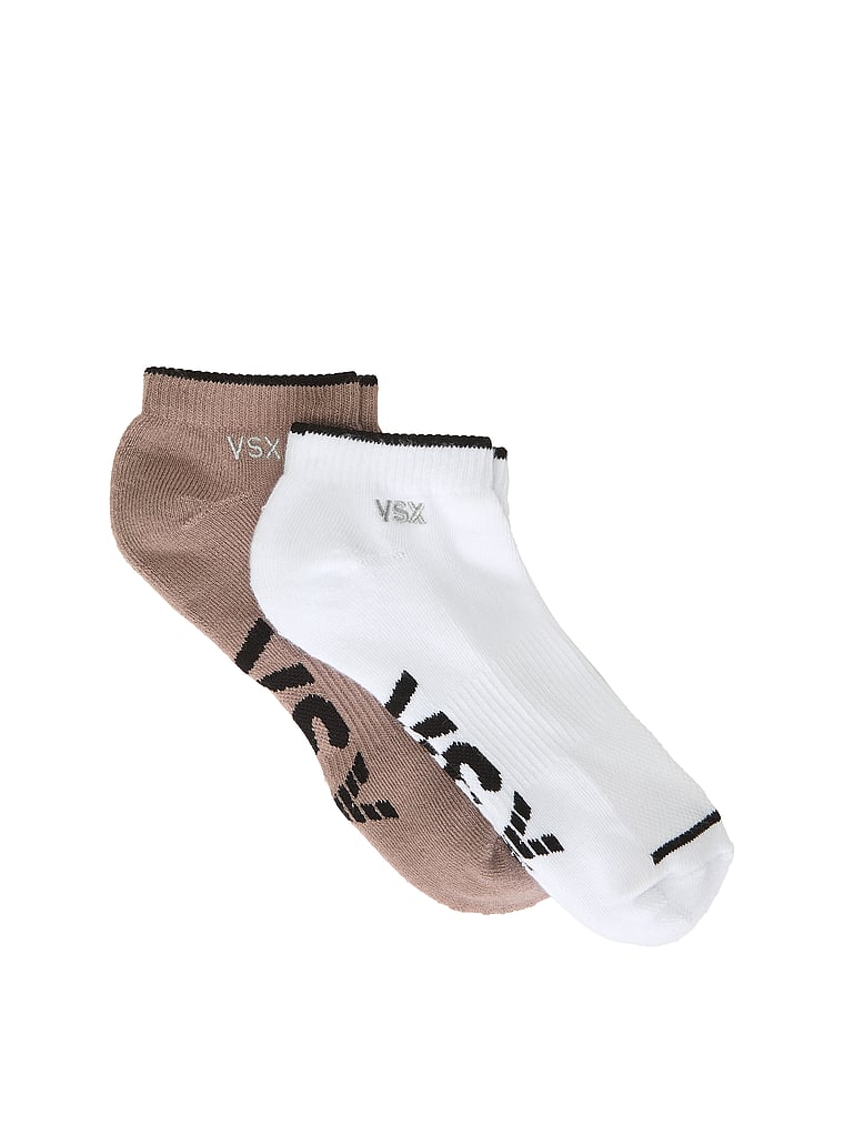 Victoria's Secret, Victoria's Secret VSX 2-Pack Ankle Socks, VS White and Candlelight Rose, offModelFront, 1 of 2