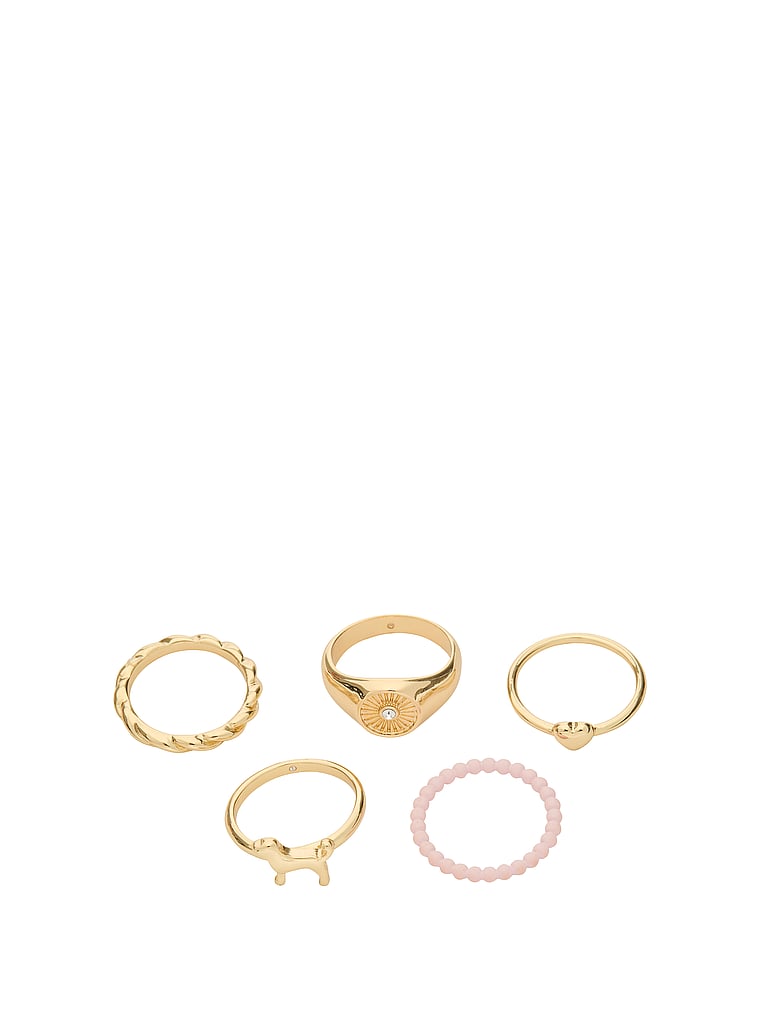 PINK 5-Piece Ring Set, Shiny Gold, offModelBack, 3 of 4