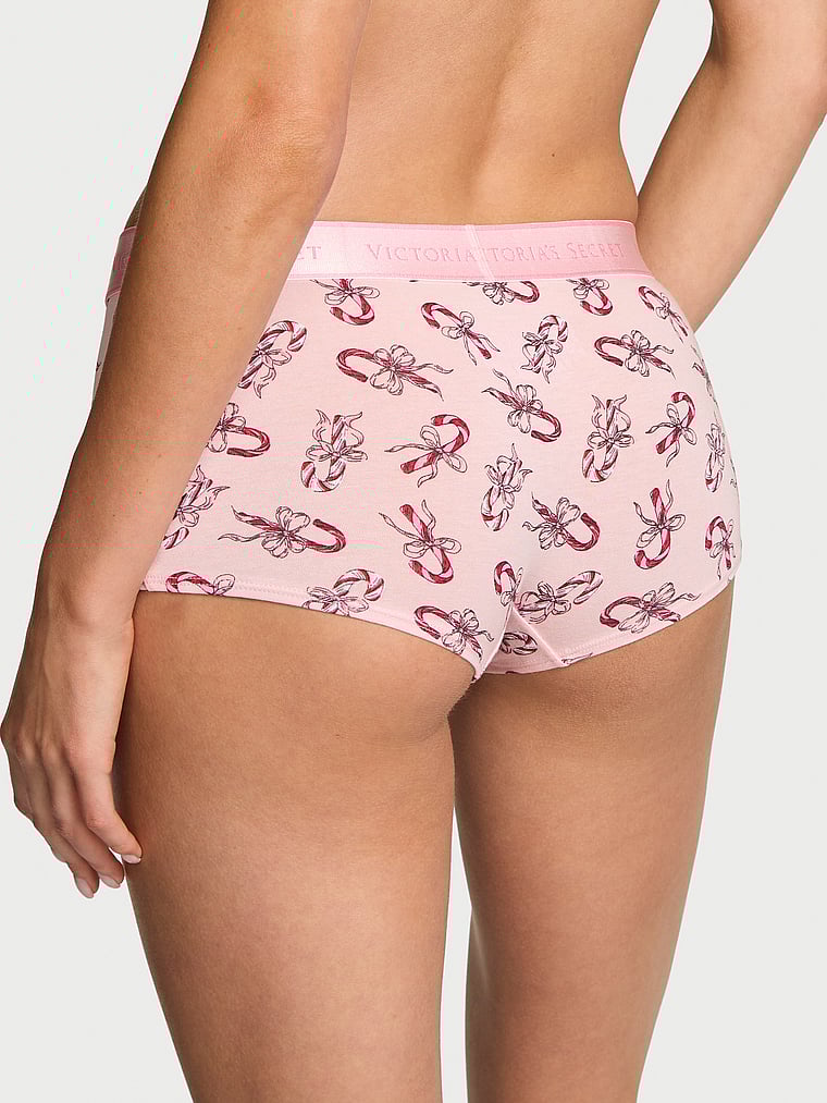 Victoria's Secret, Cotton Logo Cotton Shine Patch Boyshort Panty, Angel Pink Candy Canes, onModelBack, 2 of 3 Aga is 5'10" or 178cm and wears Small