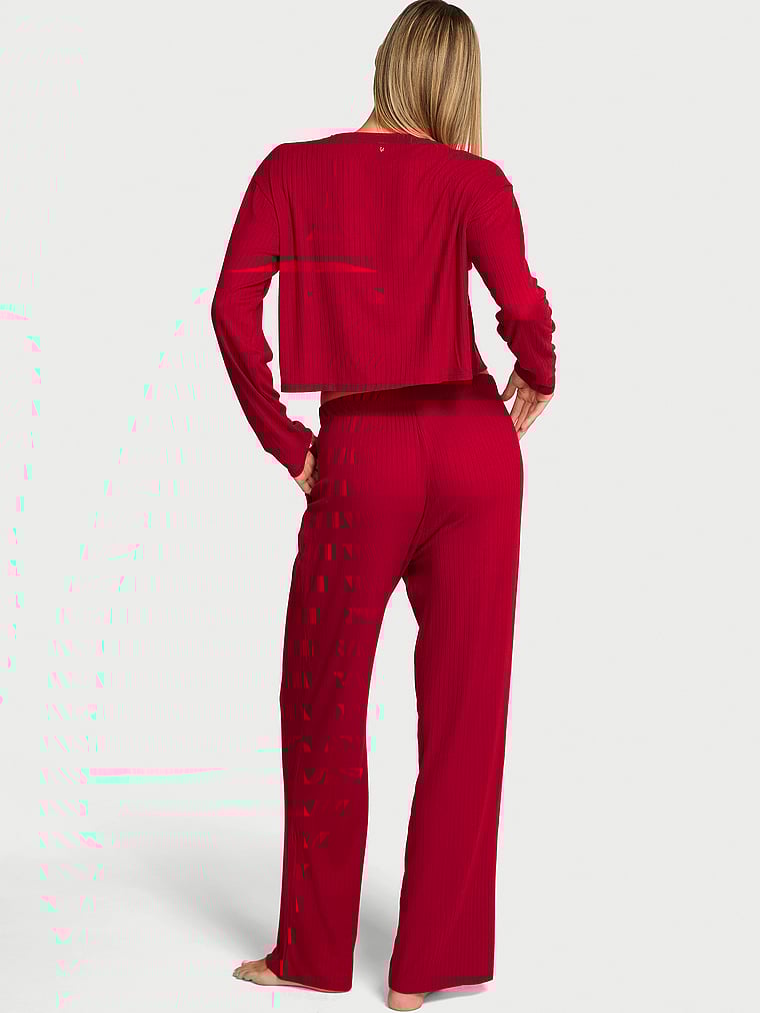 Victoria's Secret, Victoria's Secret Modal Wide-Rib Long Lounge Set, Red Lacquer, onModelBack, 2 of 2 Aga is 5'10" or 178cm and wears S/Regular