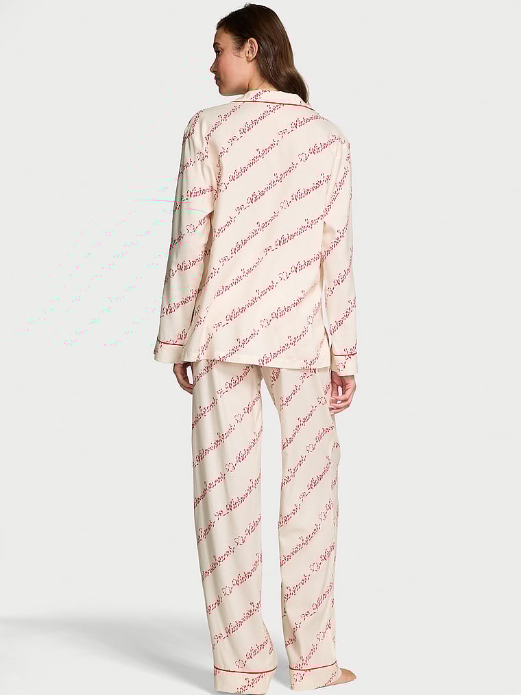 Victoria's Secret, Victoria's Secret Flannel Long Pajama Set, Coconut White Candy Cane Vs Script, onModelBack, 2 of 3 Kennidy is 5'11" and wears S/Long