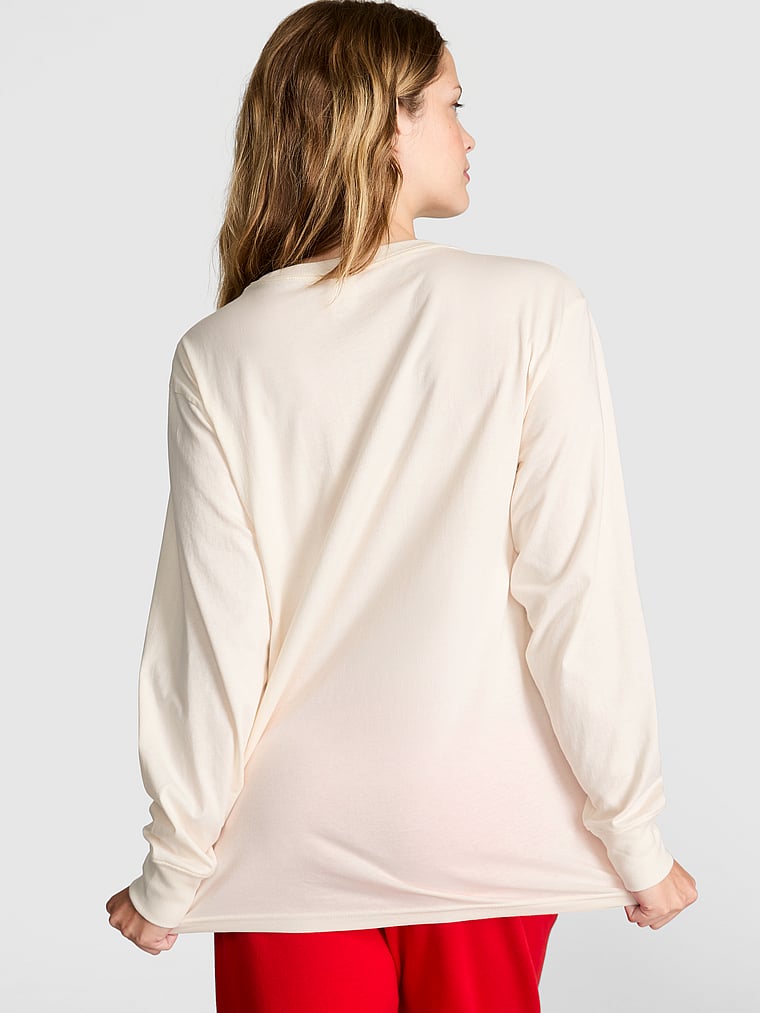 PINK Campus Cotton™ Long-Sleeve Tee, Winter White Santas Fav, onModelBack, 2 of 3 Taylor is 5'8" or 173cm and wears Small