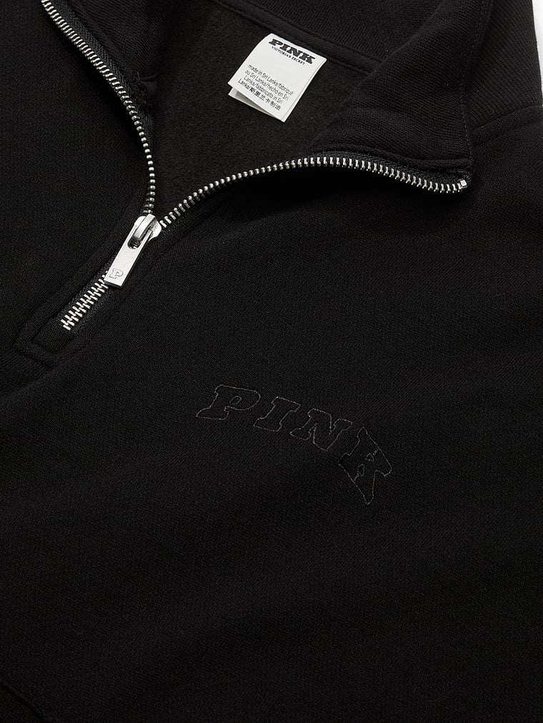 PINK Ivy Fleece Quarter-Zip Sweatshirt, Pure Black Holiday, detail, 4 of 4