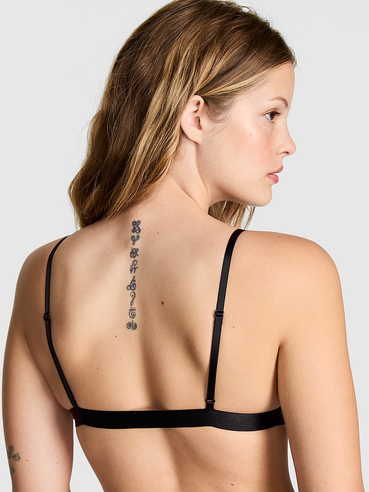 PINK Wink Wink Unlined Triangle Bralette, Frozen Plumblack, onModelBack, 3 of 5 Taylor is 5'8" and wears 32B or Small