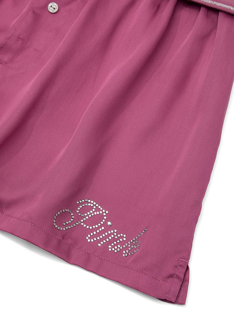 PINK Silky Sleep Boxy Pajama Shorts, Limited Edition Red Violet "Pink" Graphic, onModelBack, 2 of 4