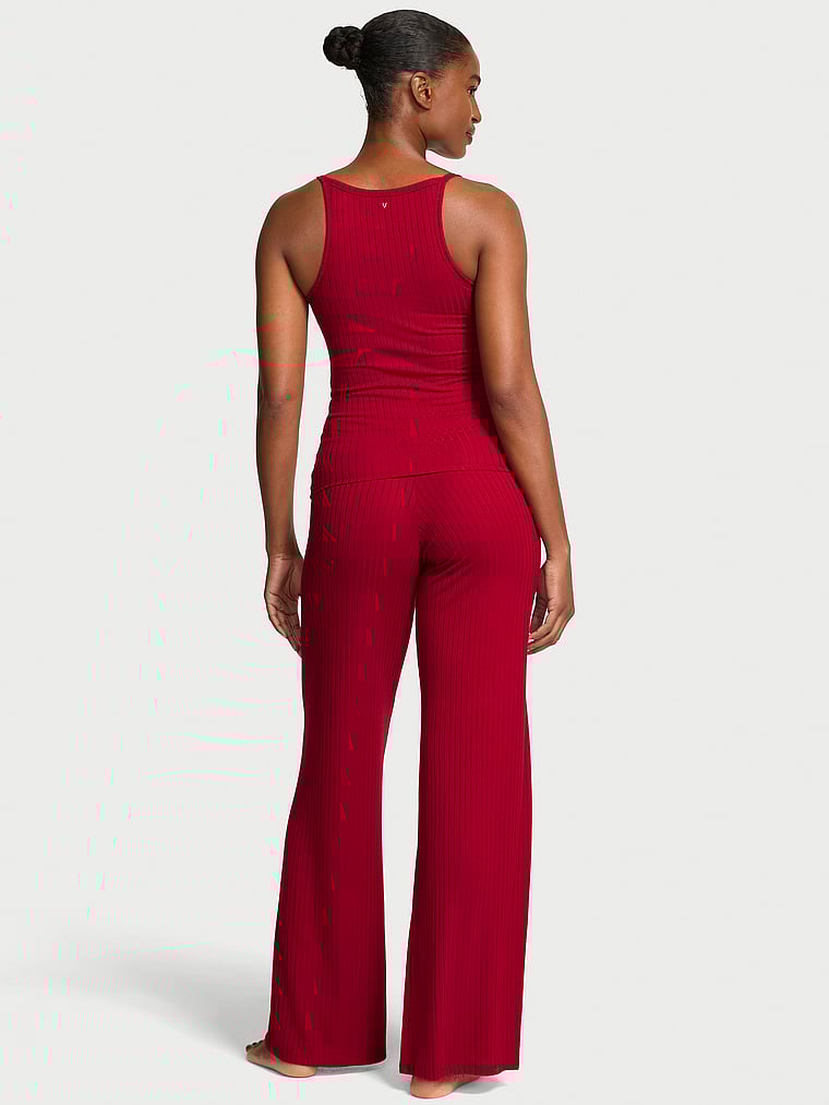 Victoria's Secret, Victoria's Secret Modal Wide-Rib Lounge Tank & Pants Set, Red Lacquer, onModelBack, 2 of 3 Tsheca  is 5'9" or 175cm and wears S/Long