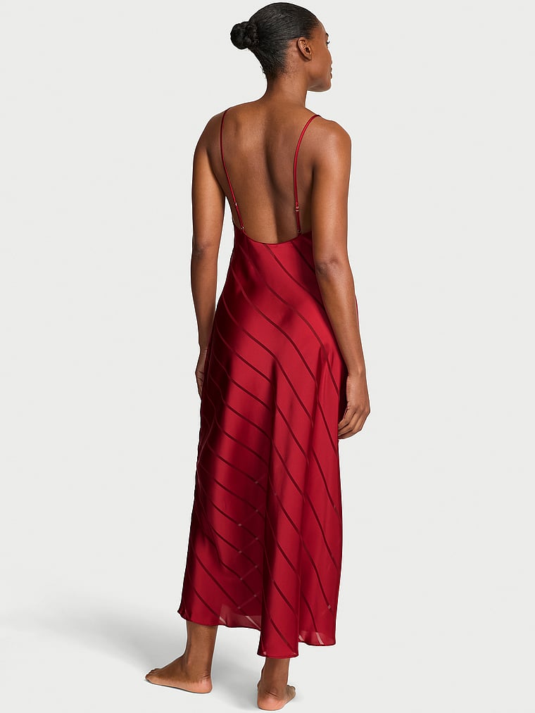 Victoria's Secret, Victoria's Secret Satin Sheer Stripe Long Slip Dress, onModelBack, 2 of 3