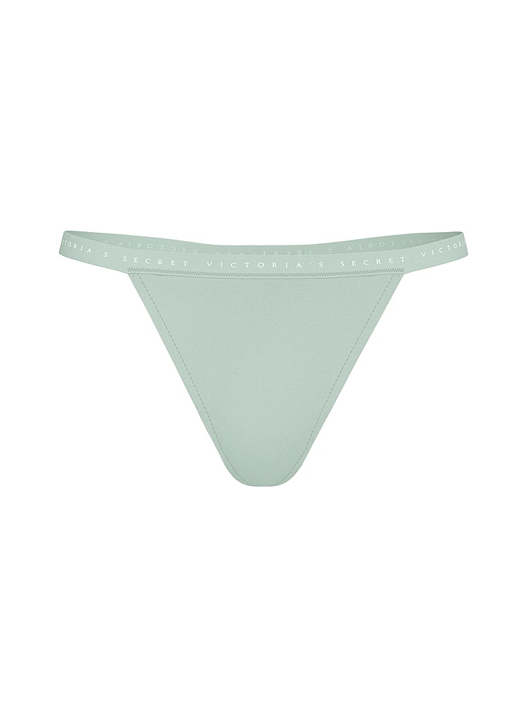 Victoria's Secret, Victoria's Secret Stretch Cotton V-String Panty, Seasalt Green, offModelFront, 3 of 3